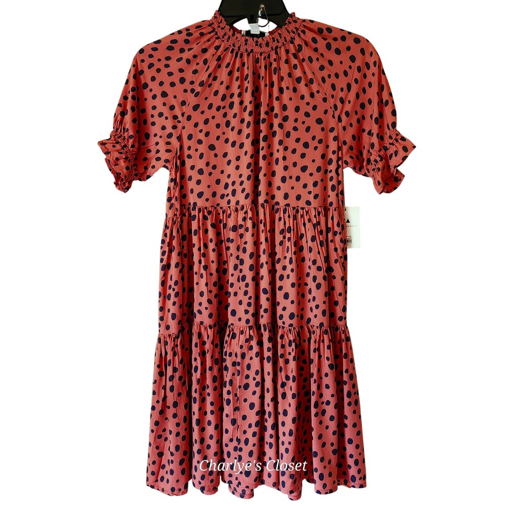 Free Assembly Girls Tiered Dress Size L (10/12) Pink Black‎ Polka Dot